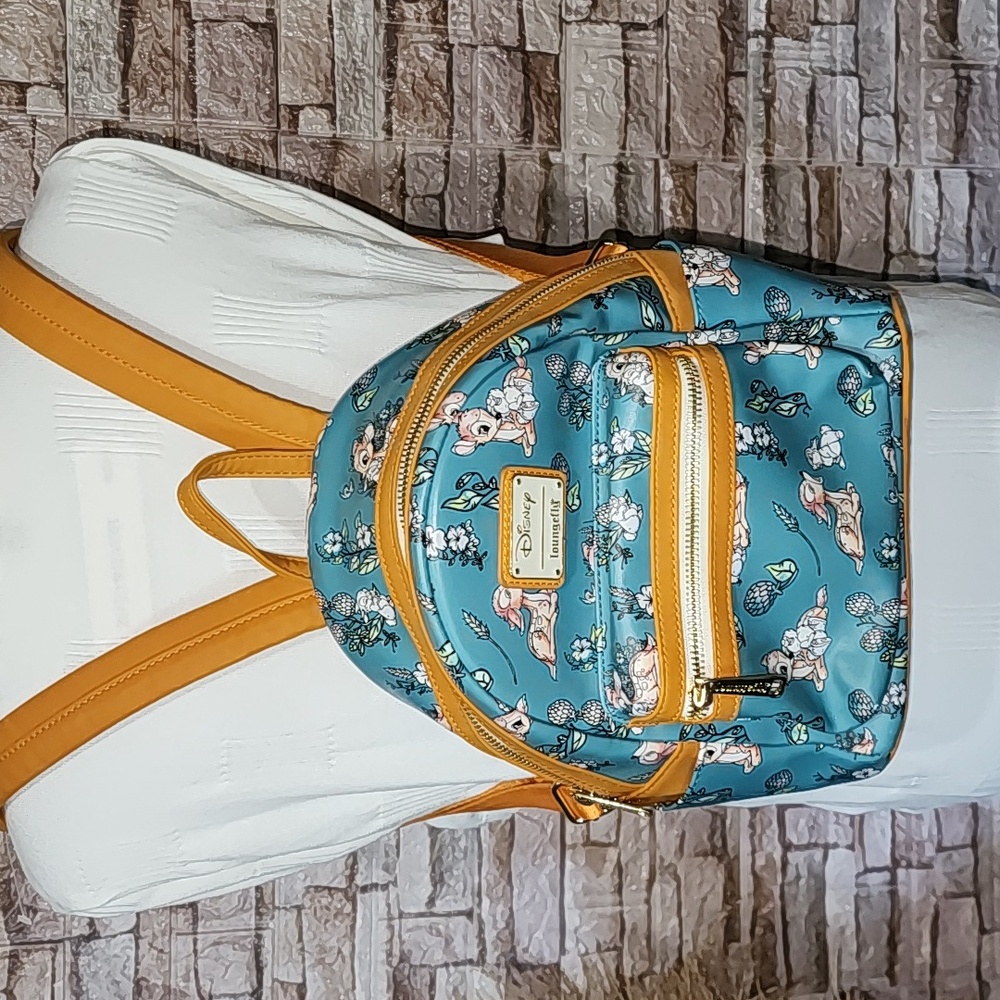 Loungefly Disney Teal and Tan Mini Backpack Bambi Forest Floral